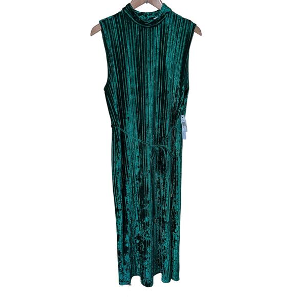 Emma & Michele DRESS Women's Large Midi Long Crushed Green Velvet Mock Neck NEW - Picture 3 of 10